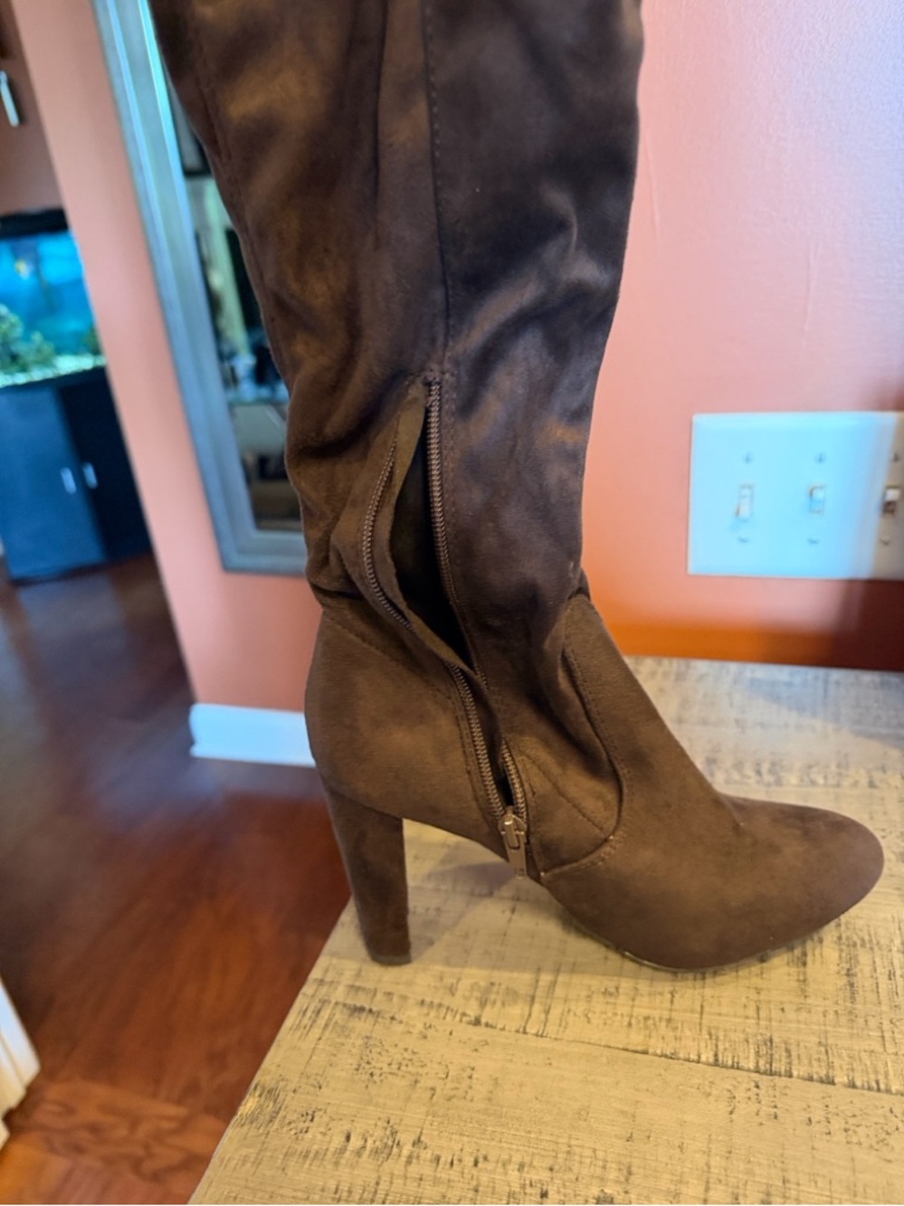 Women's Brown Suede Mid-Heel Boots